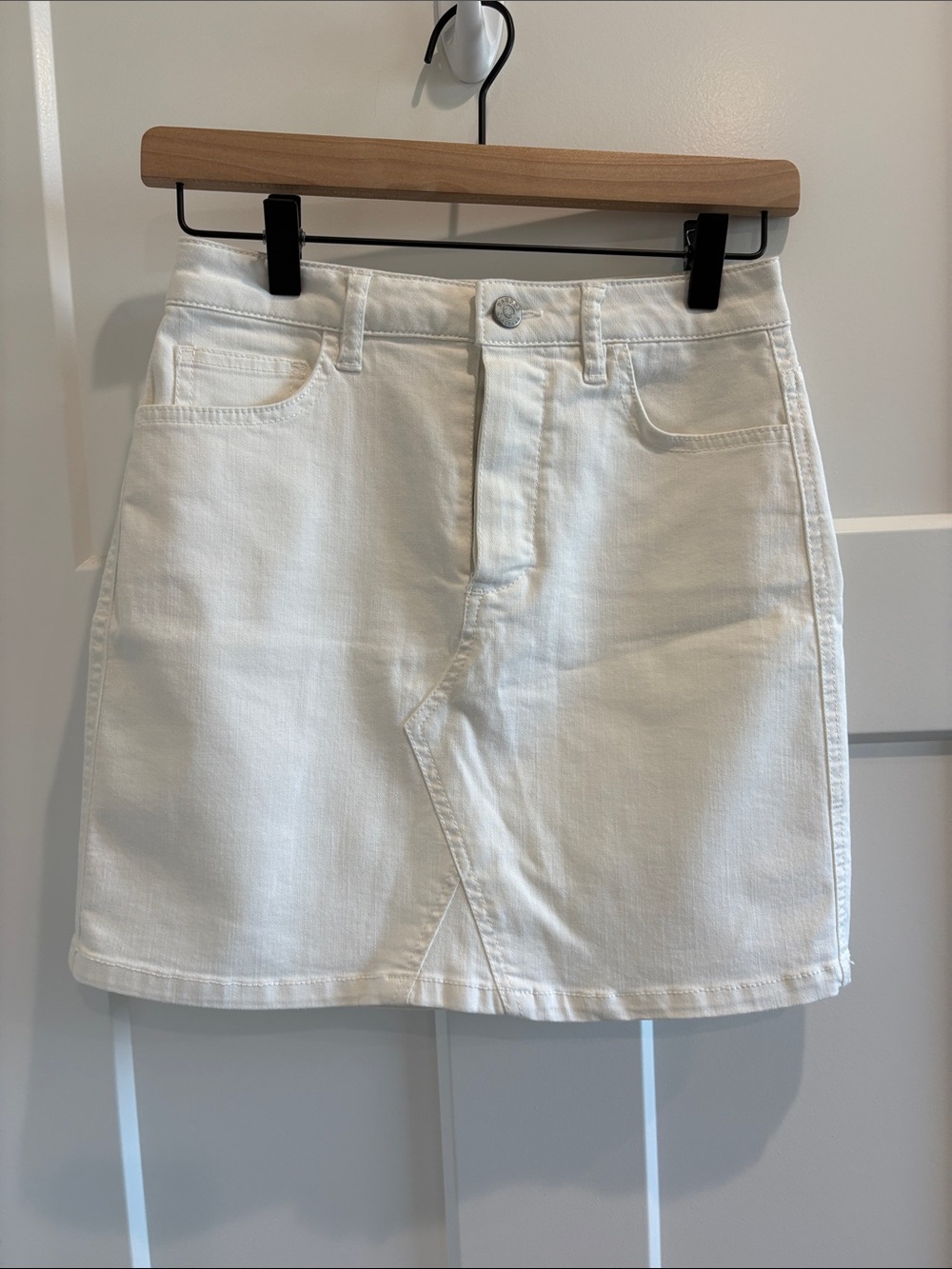Harper Cream Denim Mini Skirt with Front Seam